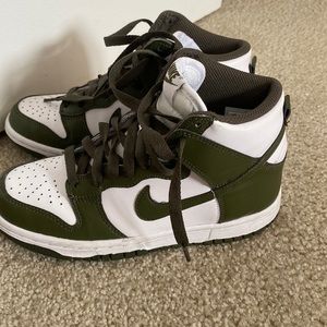 Brand new Worn once only!!! Nike dunks high top green and white